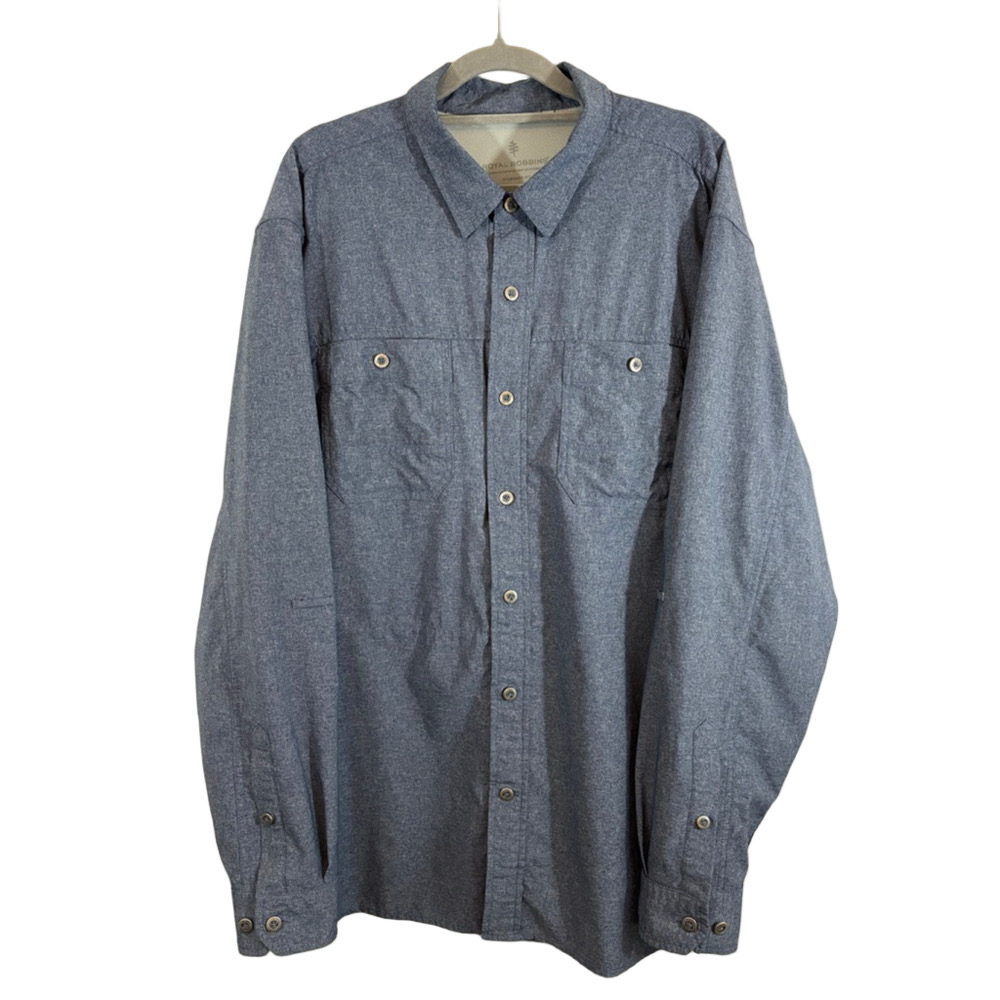 Men's Royal Robbins Long Distance Traveler Blue Casual Button Down Shirt XL